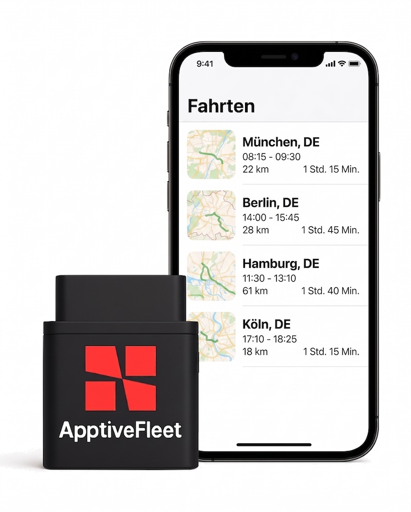 ApptiveFleet Fahrtenbuch-Stecker und die Fahrten-Übersicht in der App
