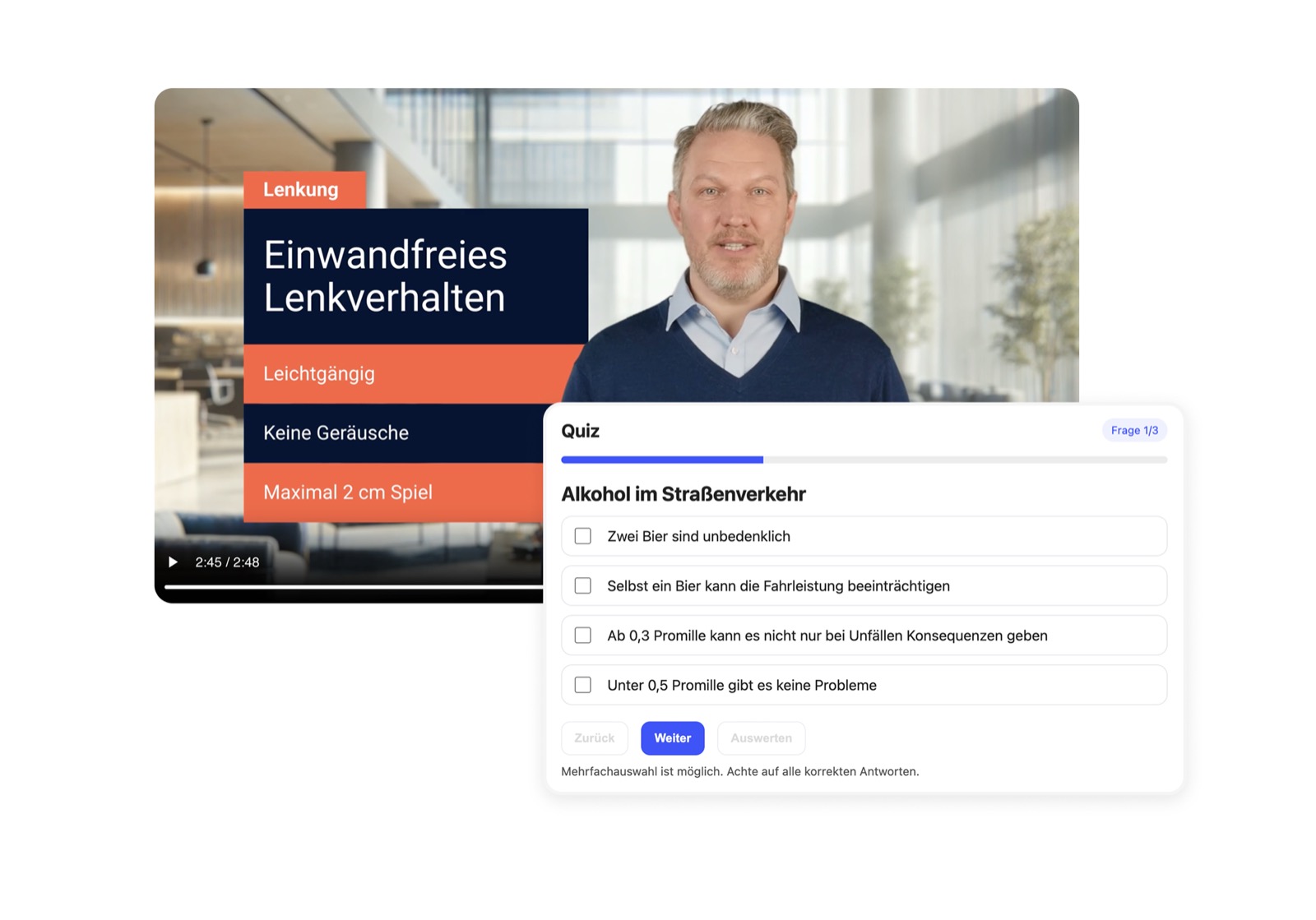 Online-Unterweisung mit Schulungsvideo und Quiz in ApptiveFleet